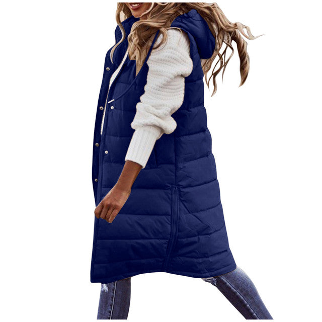 LAMSANA Women’s Long Sleeveless Down Jacket – Warm Winter Coat, Solid Color