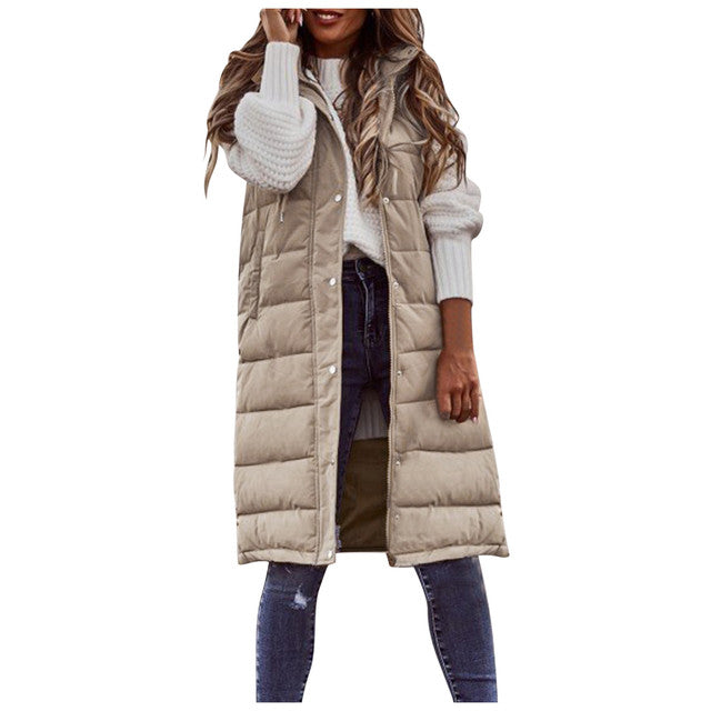 LAMSANA Women’s Long Sleeveless Down Jacket – Warm Winter Coat, Solid Color