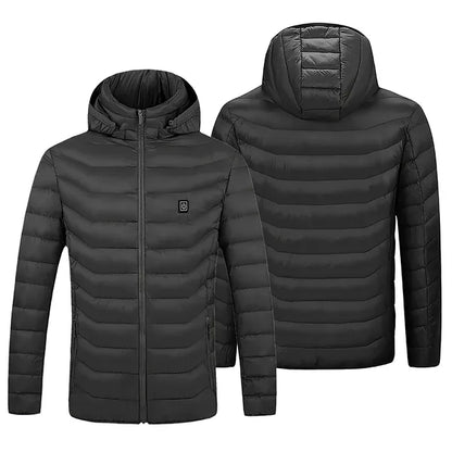 Heated Jacket Electric Heating Coat Lightweight Winter Hooded Jacket With 3-Level Heating Modes 8 Heating Zones Detachable Zipper Hood