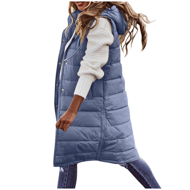 LAMSANA Women’s Long Sleeveless Down Jacket – Warm Winter Coat, Solid Color