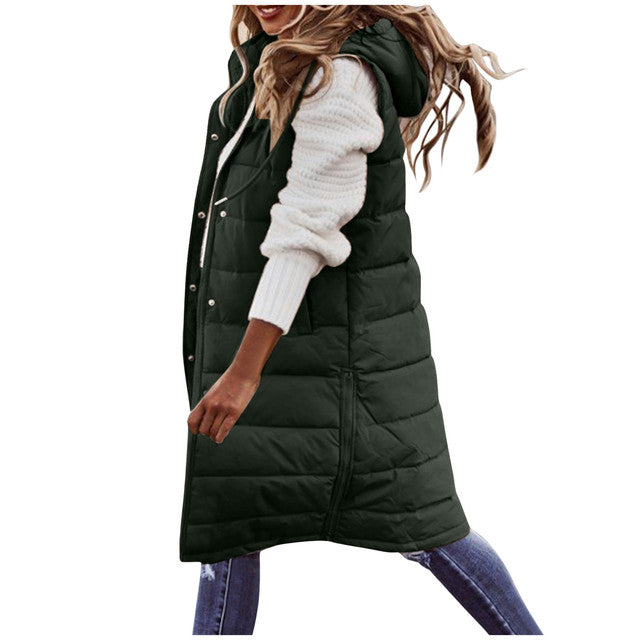 LAMSANA Women’s Long Sleeveless Down Jacket – Warm Winter Coat, Solid Color